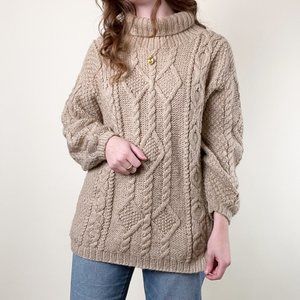 Vintage Mohair Wool Cable Knit Oversized Sweater Chunky Slouchy Preppy Fisherman